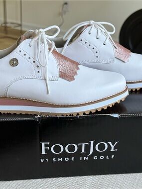 FootJoy White Golf Shoes Sport Retro with Rose Gold Accent